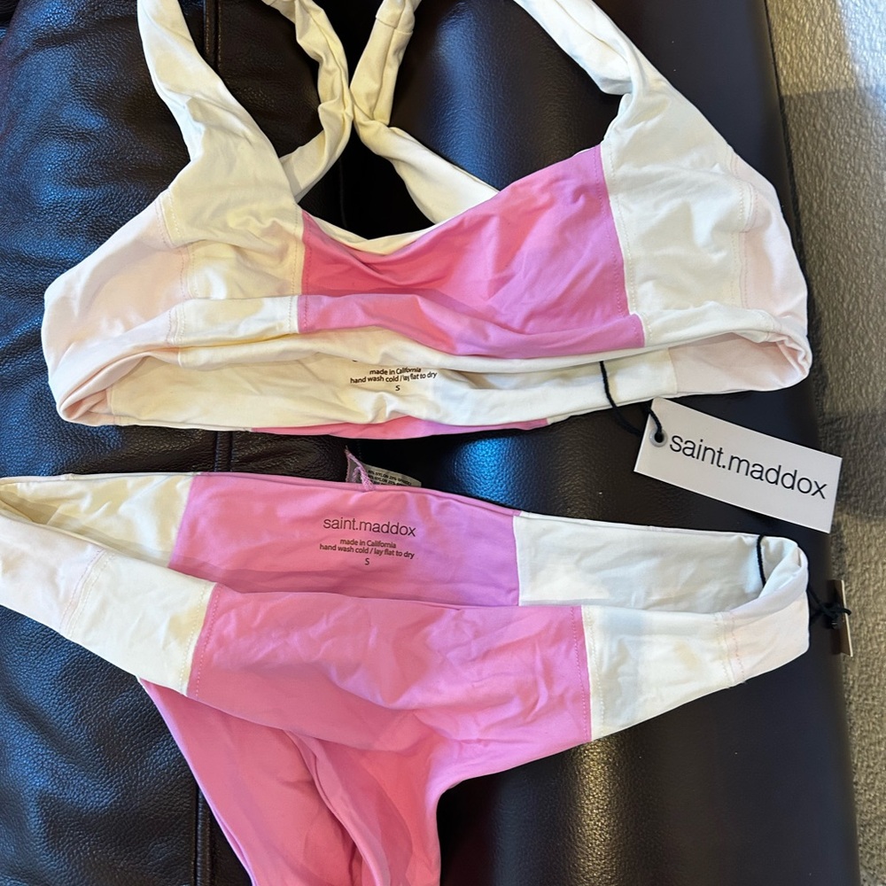 Saint Maddox Pink and White Bikini Set